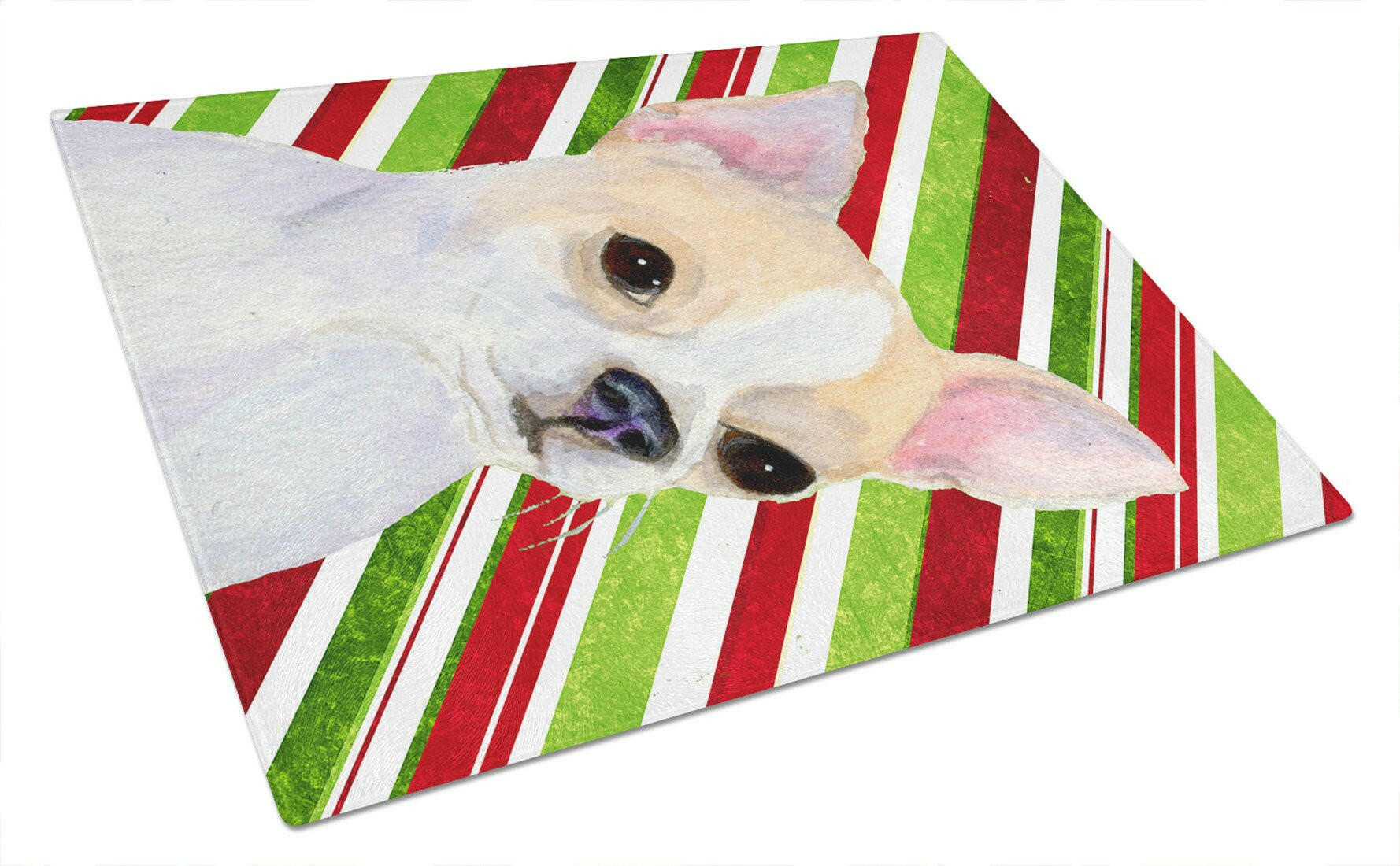 Chihuahua Candy Cane Holiday Christmas Cutting Board Tempered Glass Kitchen Cutting Surface, Heat Resistant Chopping, Non-Slip Feet, Food Prep & Serving