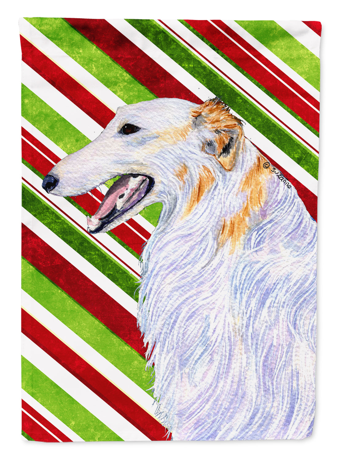 Borzoi Candy Cane Holiday Christmas House Flag 28x40 Porch Sleeve Pole Decorative Outside Yard Banner Artwork Wall Hanging, Polyester