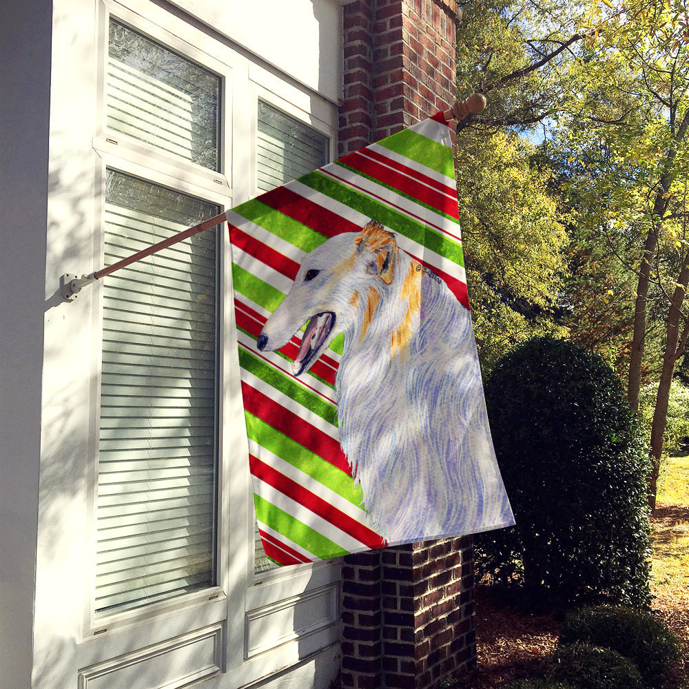Borzoi Candy Cane Holiday Christmas House Flag 28x40 Porch Sleeve Pole Decorative Outside Yard Banner Artwork Wall Hanging, Polyester