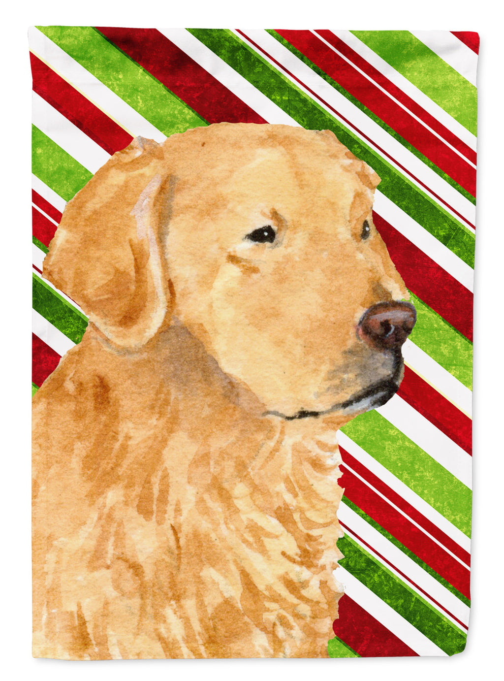 Golden Retriever Candy Cane Holiday Christmas House Flag 28x40 Porch Sleeve Pole Decorative Outside Yard Banner Artwork Wall Hanging, Polyester
