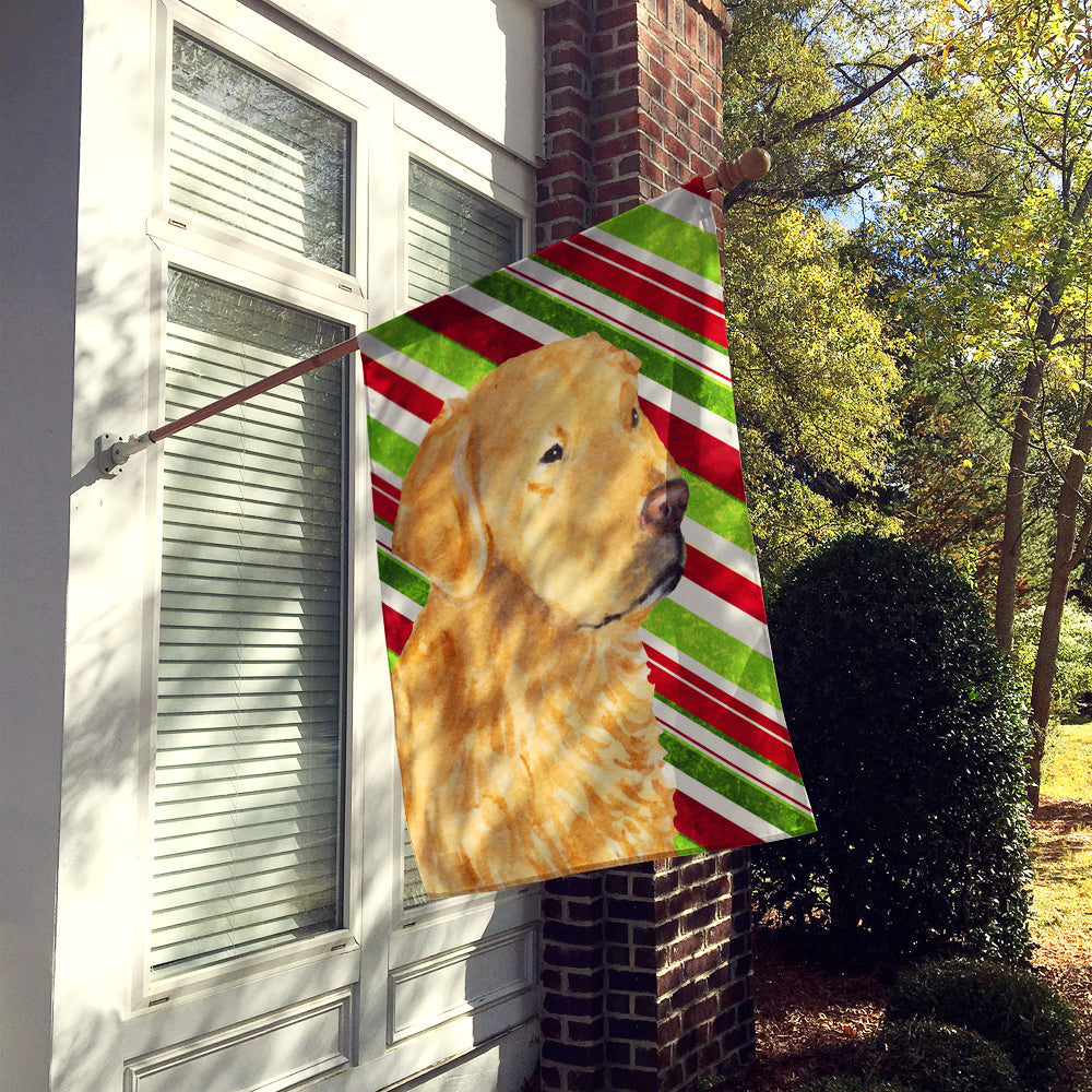 Golden Retriever Candy Cane Holiday Christmas House Flag 28x40 Porch Sleeve Pole Decorative Outside Yard Banner Artwork Wall Hanging, Polyester