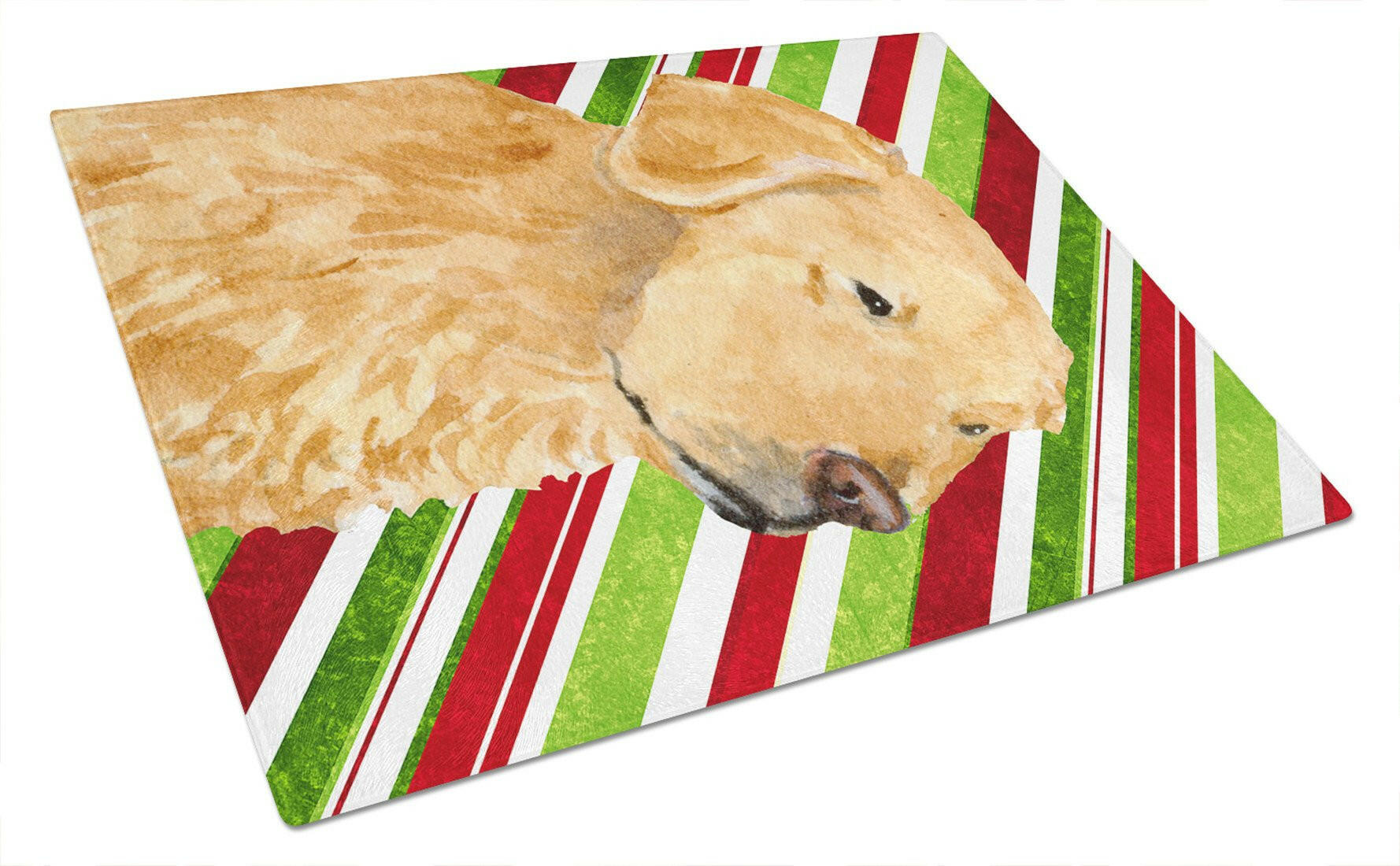Golden Retriever Candy Cane Holiday Christmas Cutting Board Tempered Glass Kitchen Cutting Surface, Heat Resistant Chopping, Non-Slip Feet, Food Prep & Serving