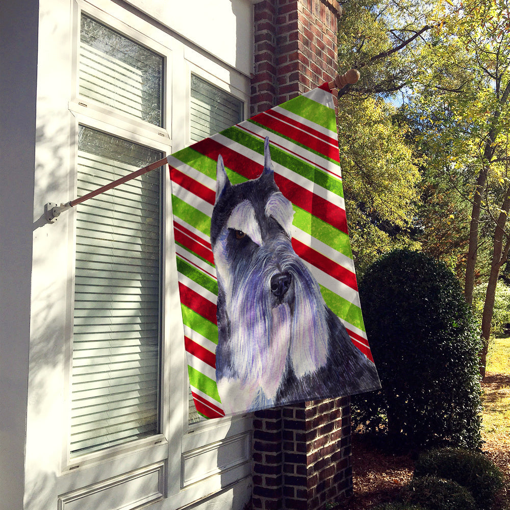 Schnauzer Candy Cane Holiday Christmas House Flag 28x40 Porch Sleeve Pole Decorative Outside Yard Banner Artwork Wall Hanging, Polyester
