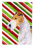Fox Terrier Candy Cane Holiday Christmas House Flag 28x40 Porch Sleeve Pole Decorative Outside Yard Banner Artwork Wall Hanging, Polyester