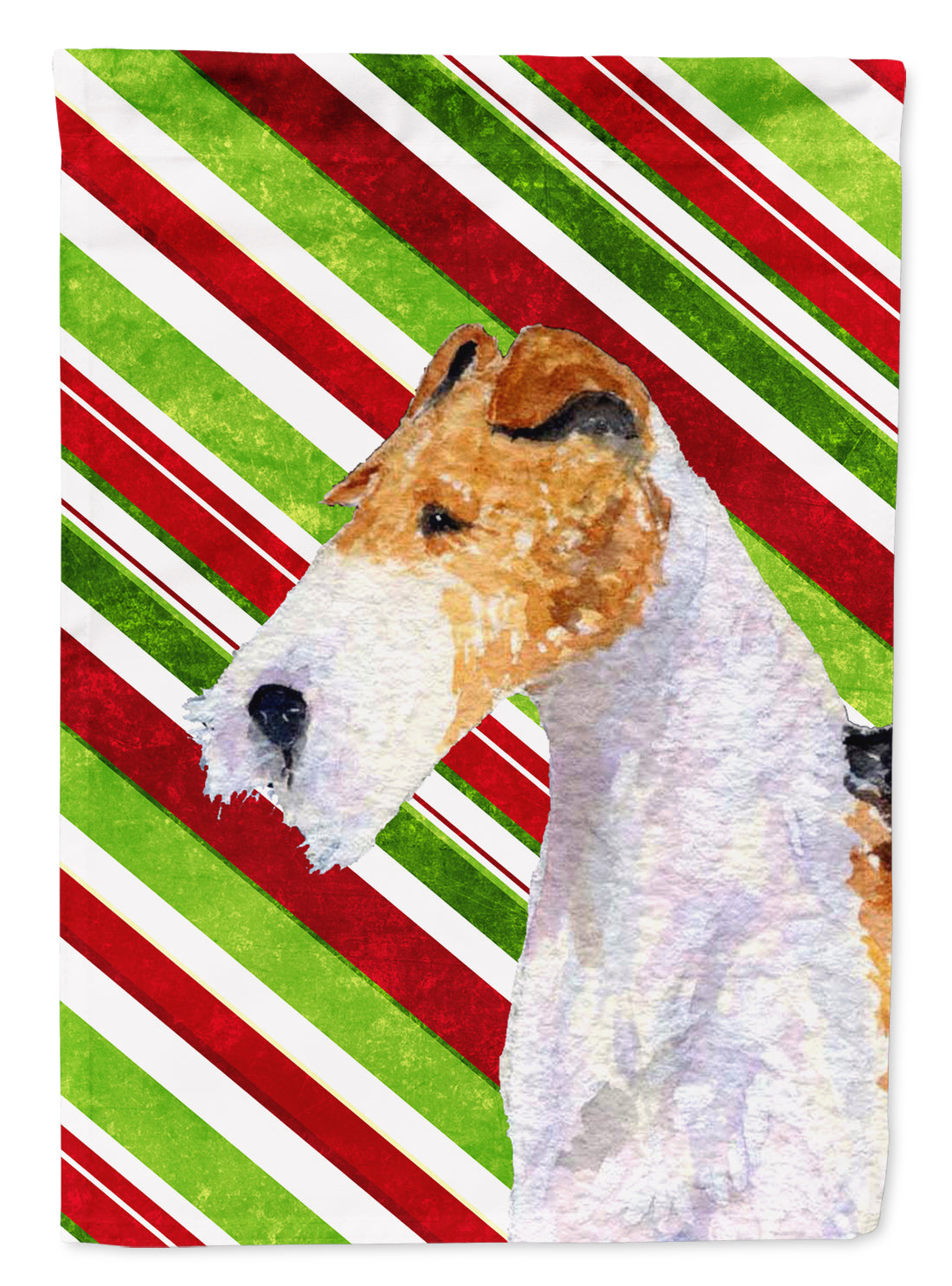 Fox Terrier Candy Cane Holiday Christmas House Flag 28x40 Porch Sleeve Pole Decorative Outside Yard Banner Artwork Wall Hanging, Polyester
