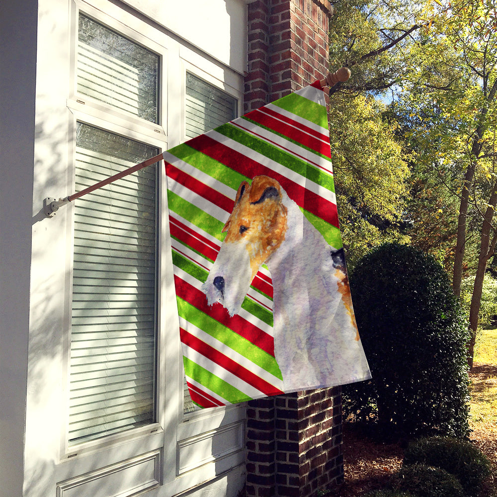 Fox Terrier Candy Cane Holiday Christmas House Flag 28x40 Porch Sleeve Pole Decorative Outside Yard Banner Artwork Wall Hanging, Polyester