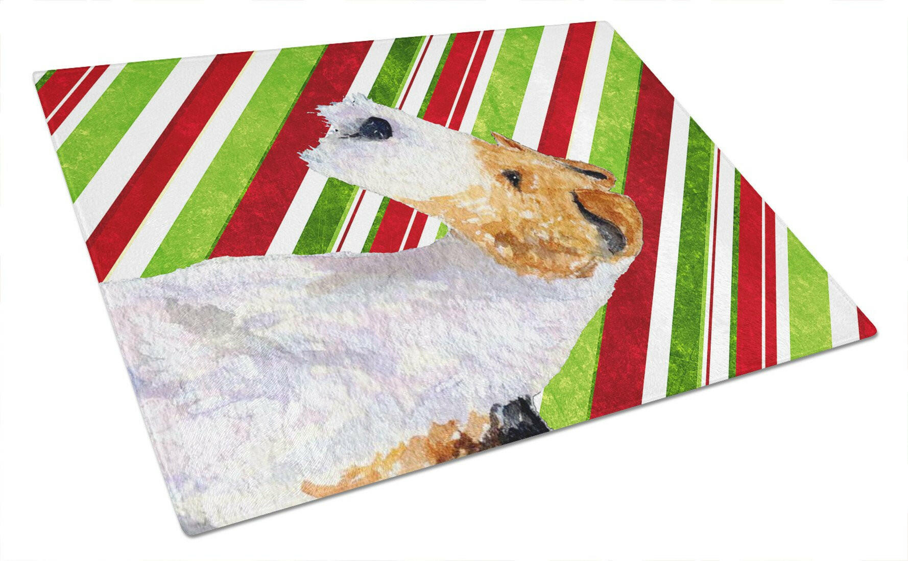 Fox Terrier Candy Cane Holiday Christmas Cutting Board Tempered Glass Kitchen Cutting Surface, Heat Resistant Chopping, Non-Slip Feet, Food Prep & Serving