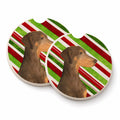 Doberman Candy Cane Holiday Christmas Set of 2 Cup Holder Car Coasters Absorbent Round Sandstone Coasters Gifts for Men or Women, 2.5, Multicolor