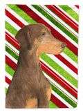 Doberman Candy Cane Holiday Christmas House Flag 28x40 Porch Sleeve Pole Decorative Outside Yard Banner Artwork Wall Hanging, Polyester