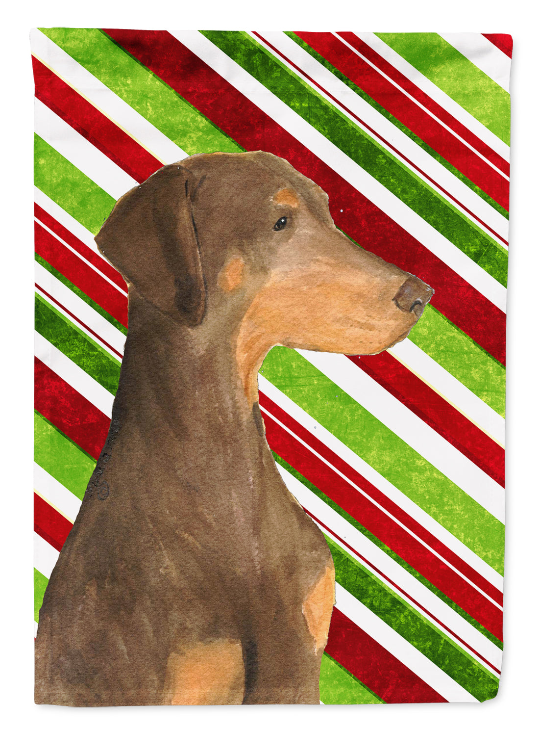 Doberman Candy Cane Holiday Christmas House Flag 28x40 Porch Sleeve Pole Decorative Outside Yard Banner Artwork Wall Hanging, Polyester
