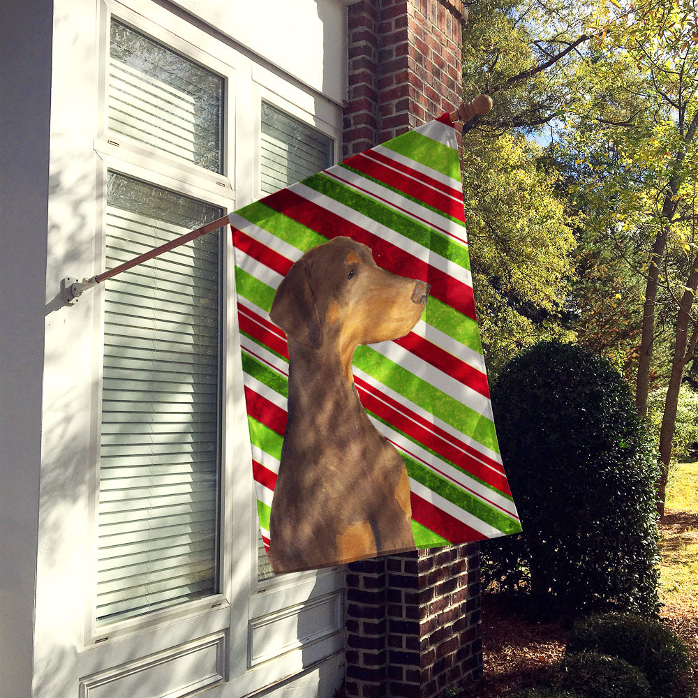 Doberman Candy Cane Holiday Christmas House Flag 28x40 Porch Sleeve Pole Decorative Outside Yard Banner Artwork Wall Hanging, Polyester