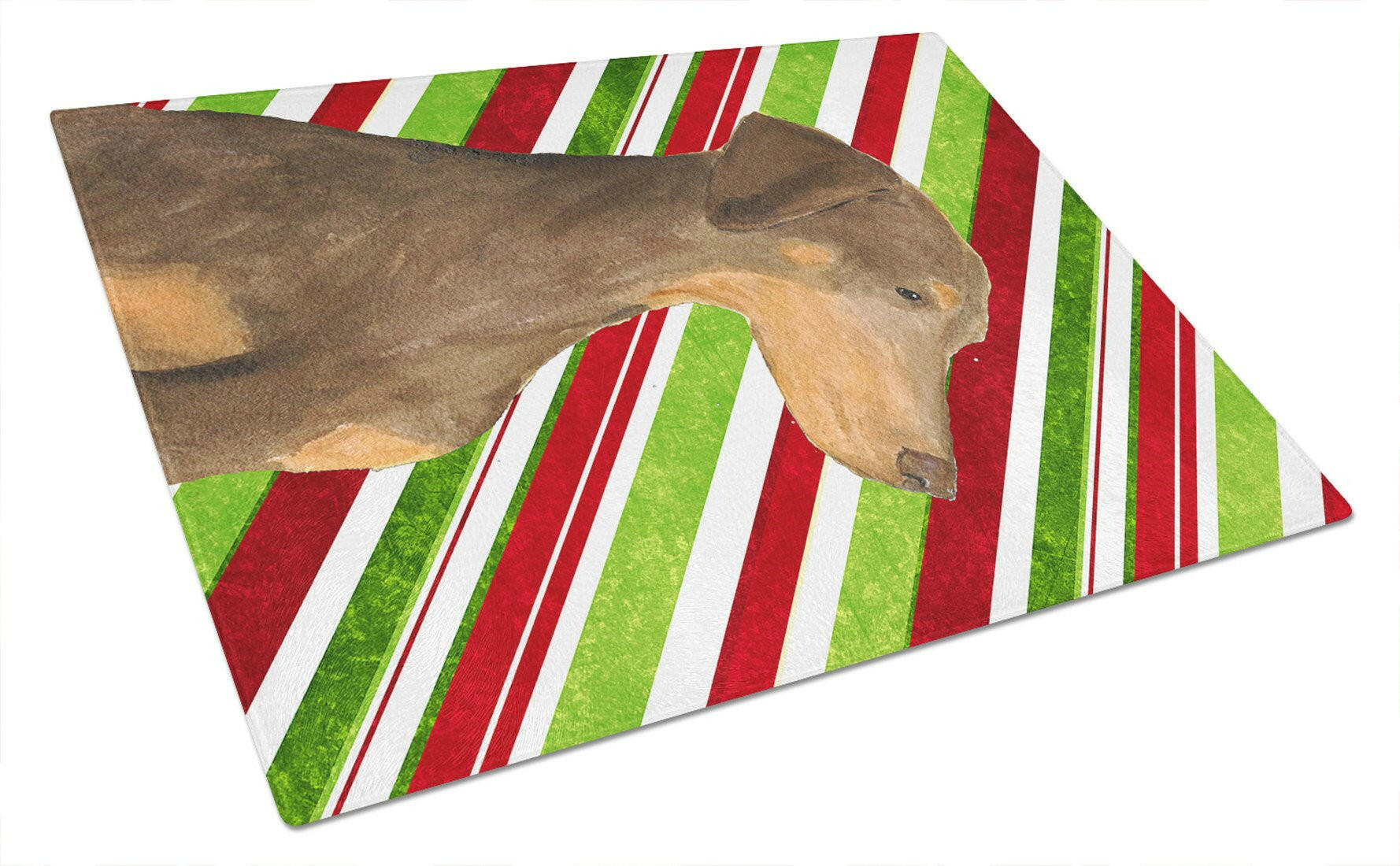 Doberman Candy Cane Holiday Christmas Cutting Board Tempered Glass Kitchen Cutting Surface, Heat Resistant Chopping, Non-Slip Feet, Food Prep & Serving