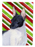 Rat Terrier Candy Cane Holiday Christmas House Flag 28x40 Porch Sleeve Pole Decorative Outside Yard Banner Artwork Wall Hanging, Polyester