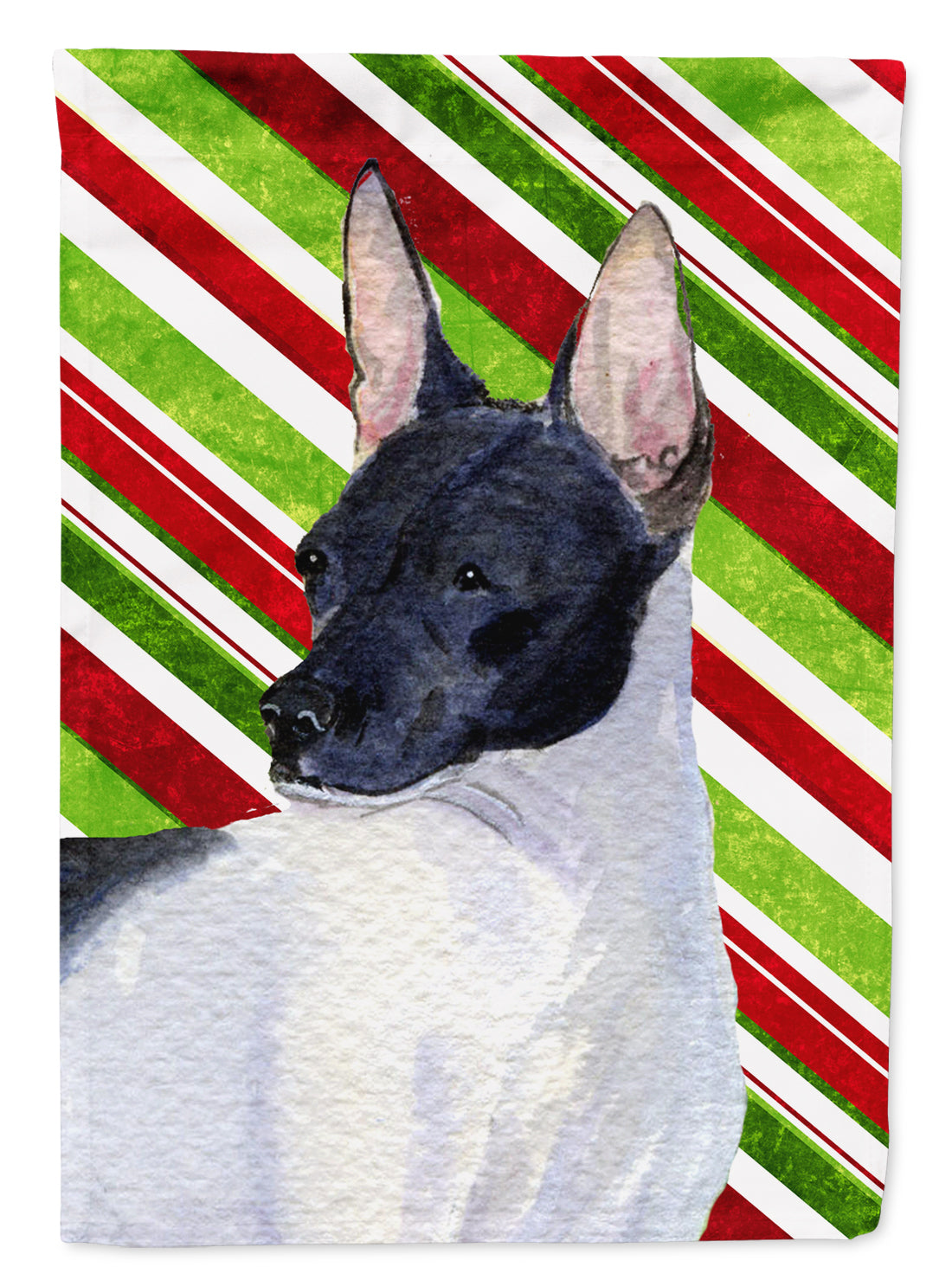 Rat Terrier Candy Cane Holiday Christmas House Flag 28x40 Porch Sleeve Pole Decorative Outside Yard Banner Artwork Wall Hanging, Polyester