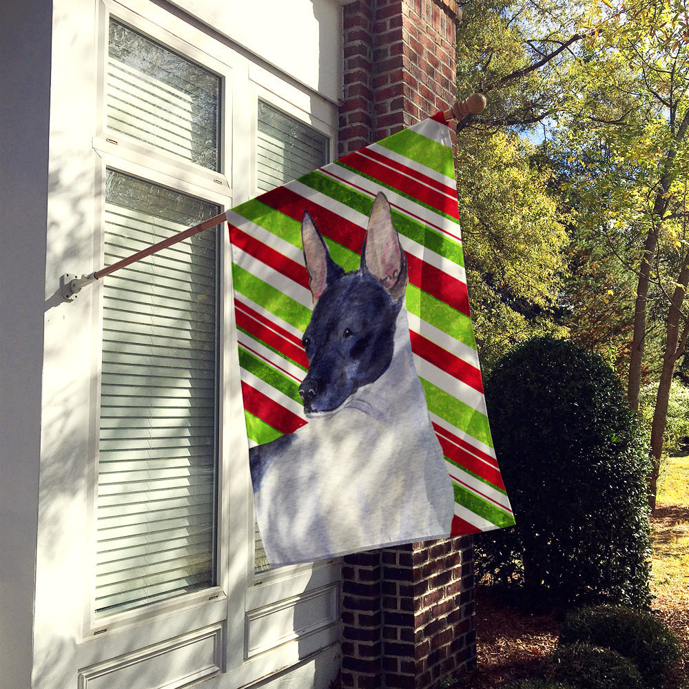 Rat Terrier Candy Cane Holiday Christmas House Flag 28x40 Porch Sleeve Pole Decorative Outside Yard Banner Artwork Wall Hanging, Polyester