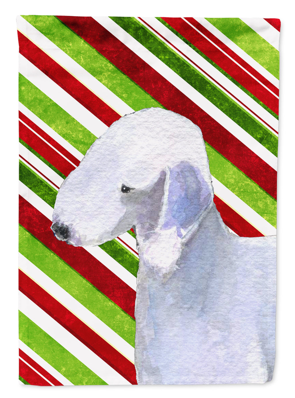 Bedlington Terrier Candy Cane Holiday Christmas House Flag 28x40 Porch Sleeve Pole Decorative Outside Yard Banner Artwork Wall Hanging, Polyester