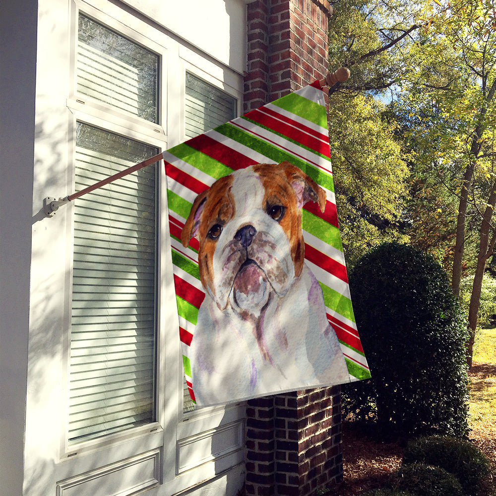 Bulldog English Candy Cane Holiday Christmas House Flag 28x40 Porch Sleeve Pole Decorative Outside Yard Banner Artwork Wall Hanging, Polyester