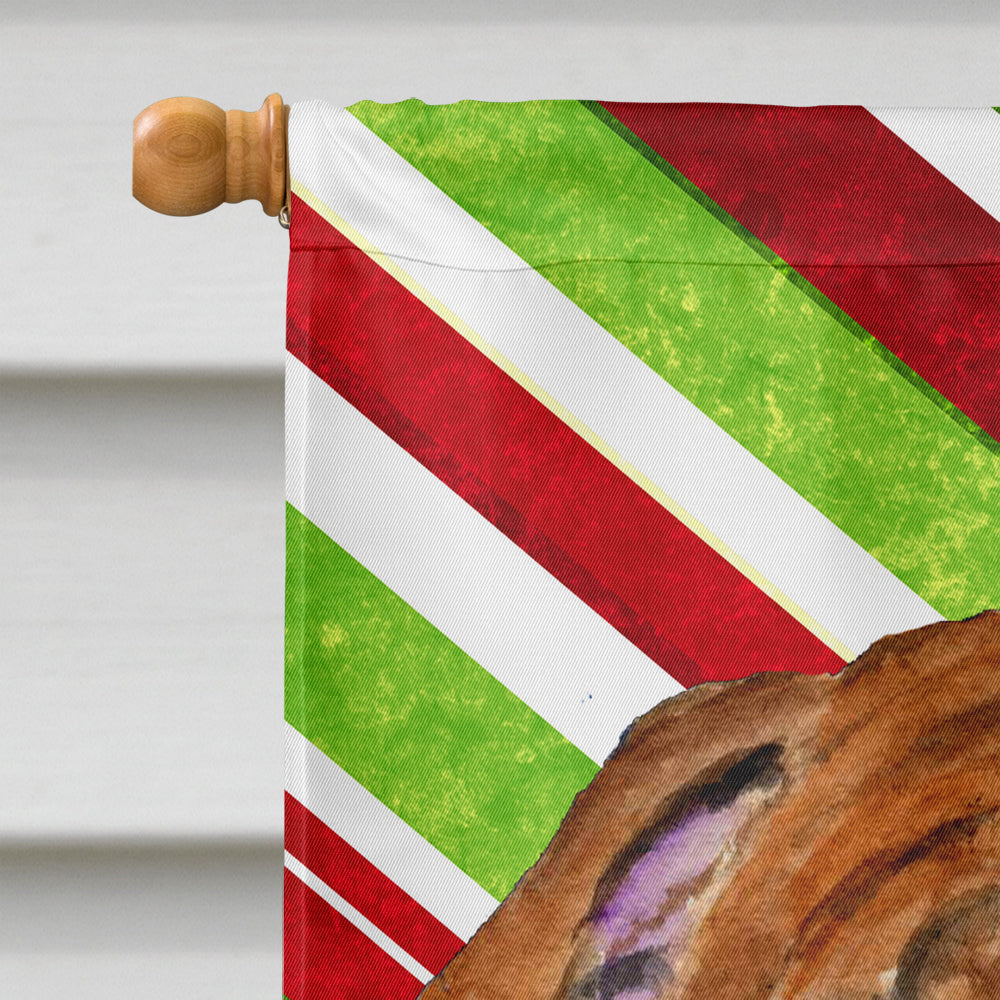 Bulldog English Candy Cane Holiday Christmas House Flag 28x40 Porch Sleeve Pole Decorative Outside Yard Banner Artwork Wall Hanging, Polyester