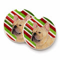 French Bulldog Candy Cane Holiday Christmas Set of 2 Cup Holder Car Coasters Absorbent Round Sandstone Coasters Gifts for Men or Women, 2.5, Multicolor