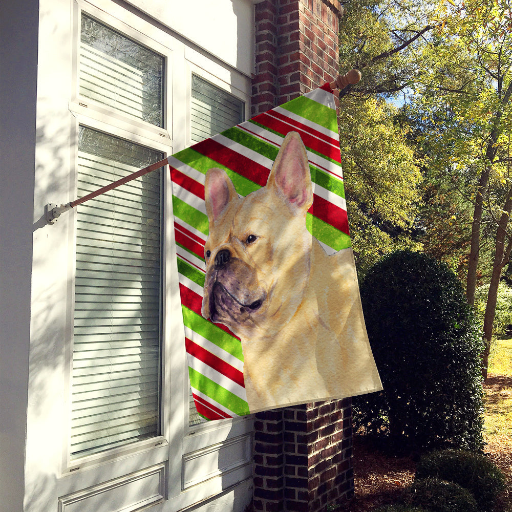 French Bulldog Candy Cane Holiday Christmas House Flag 28x40 Porch Sleeve Pole Decorative Outside Yard Banner Artwork Wall Hanging, Polyester