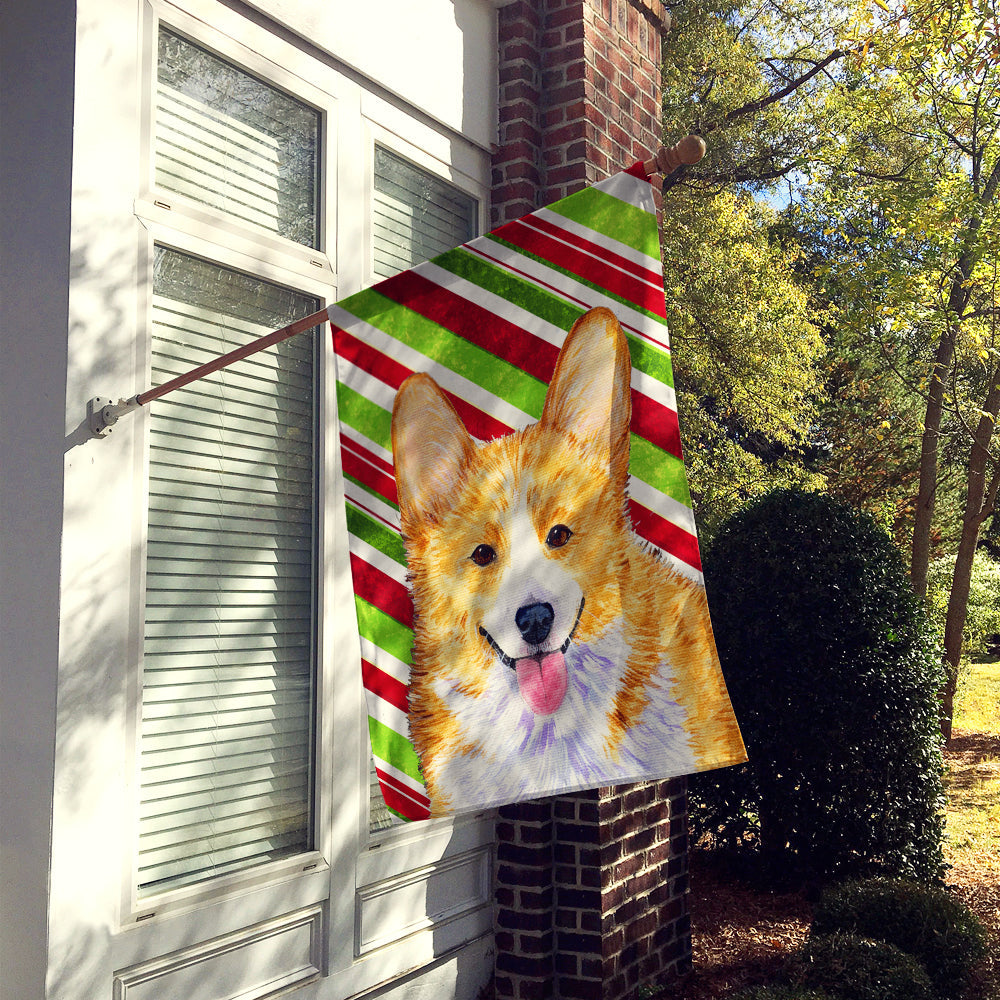 Corgi Candy Cane Holiday Christmas House Flag 28x40 Porch Sleeve Pole Decorative Outside Yard Banner Artwork Wall Hanging, Polyester