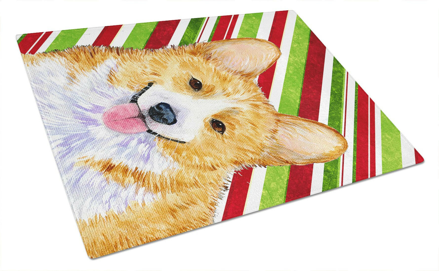 Corgi Candy Cane Holiday Christmas Cutting Board Tempered Glass Kitchen Cutting Surface, Heat Resistant Chopping, Non-Slip Feet, Food Prep & Serving