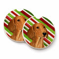 Dachshund Candy Cane Holiday Christmas Set of 2 Cup Holder Car Coasters Absorbent Round Sandstone Coasters Gifts for Men or Women, 2.5, Multicolor