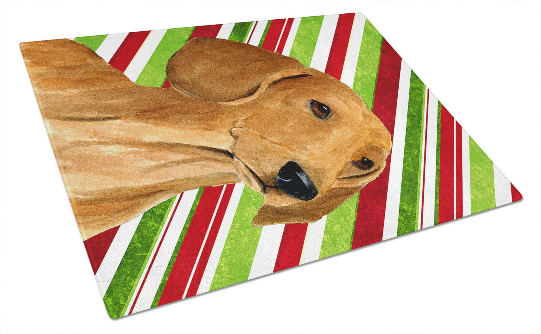 Dachshund Candy Cane Holiday Christmas Cutting Board Tempered Glass Kitchen Cutting Surface, Heat Resistant Chopping, Non-Slip Feet, Food Prep & Serving