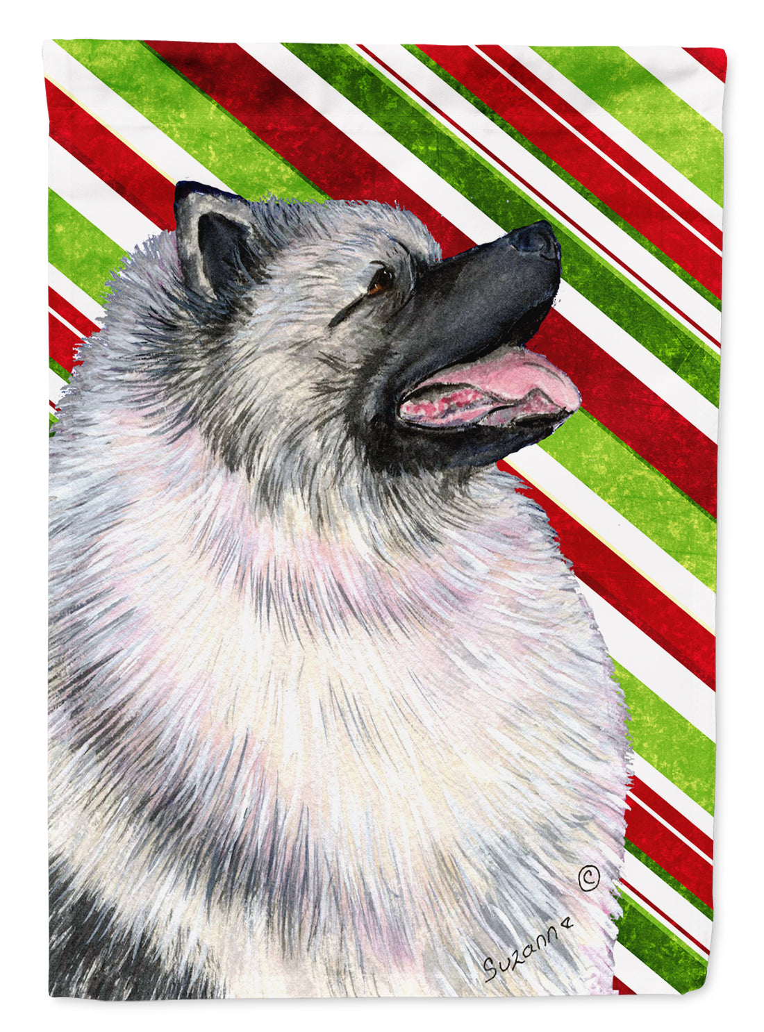 Keeshond Candy Cane Holiday Christmas House Flag 28x40 Porch Sleeve Pole Decorative Outside Yard Banner Artwork Wall Hanging, Polyester