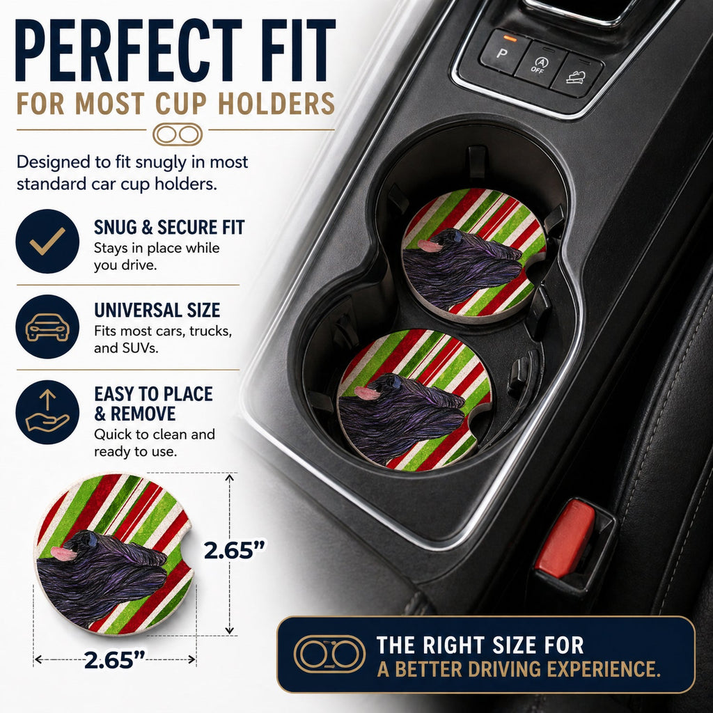 Briard Candy Cane Holiday Christmas Set of 2 Cup Holder Car Coasters Absorbent Round Sandstone Coasters Gifts for Men or Women, 2.5, Multicolor
