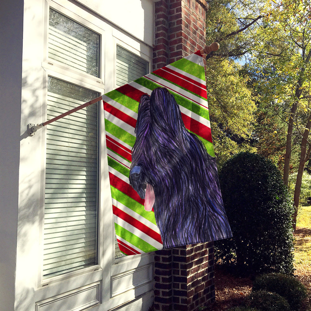 Briard Candy Cane Holiday Christmas House Flag 28x40 Porch Sleeve Pole Decorative Outside Yard Banner Artwork Wall Hanging, Polyester