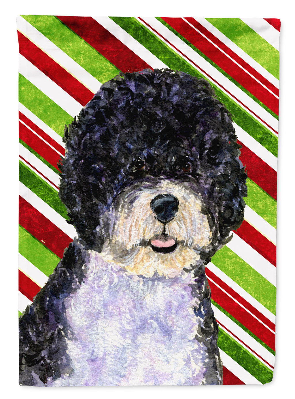 Portuguese Water Dog Candy Cane Holiday Christmas House Flag 28x40 Porch Sleeve Pole Decorative Outside Yard Banner Artwork Wall Hanging, Polyester