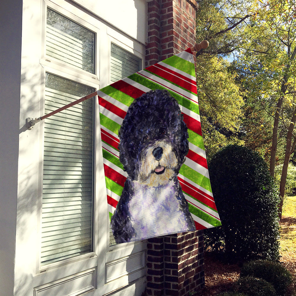 Portuguese Water Dog Candy Cane Holiday Christmas House Flag 28x40 Porch Sleeve Pole Decorative Outside Yard Banner Artwork Wall Hanging, Polyester