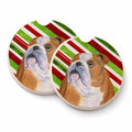 Bulldog English Candy Cane Holiday Christmas Set of 2 Cup Holder Car Coasters Absorbent Round Sandstone Coasters Gifts for Men or Women, 2.5, Multicolor