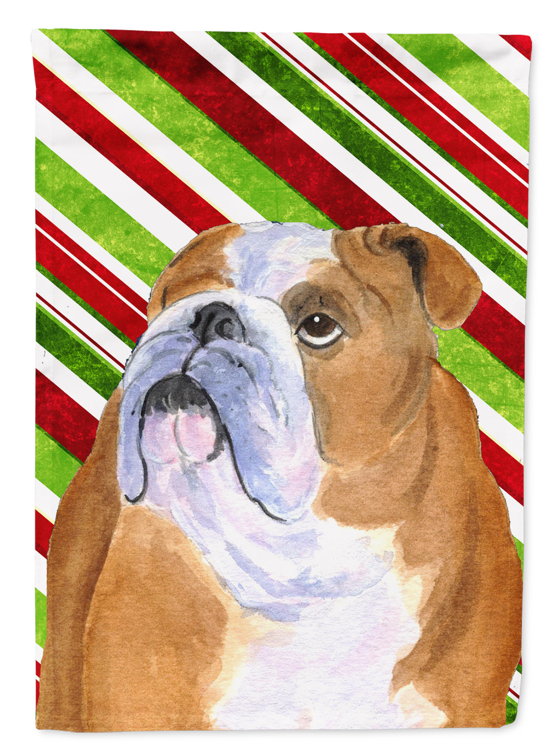 Bulldog English Candy Cane Holiday Christmas House Flag 28x40 Porch Sleeve Pole Decorative Outside Yard Banner Artwork Wall Hanging, Polyester