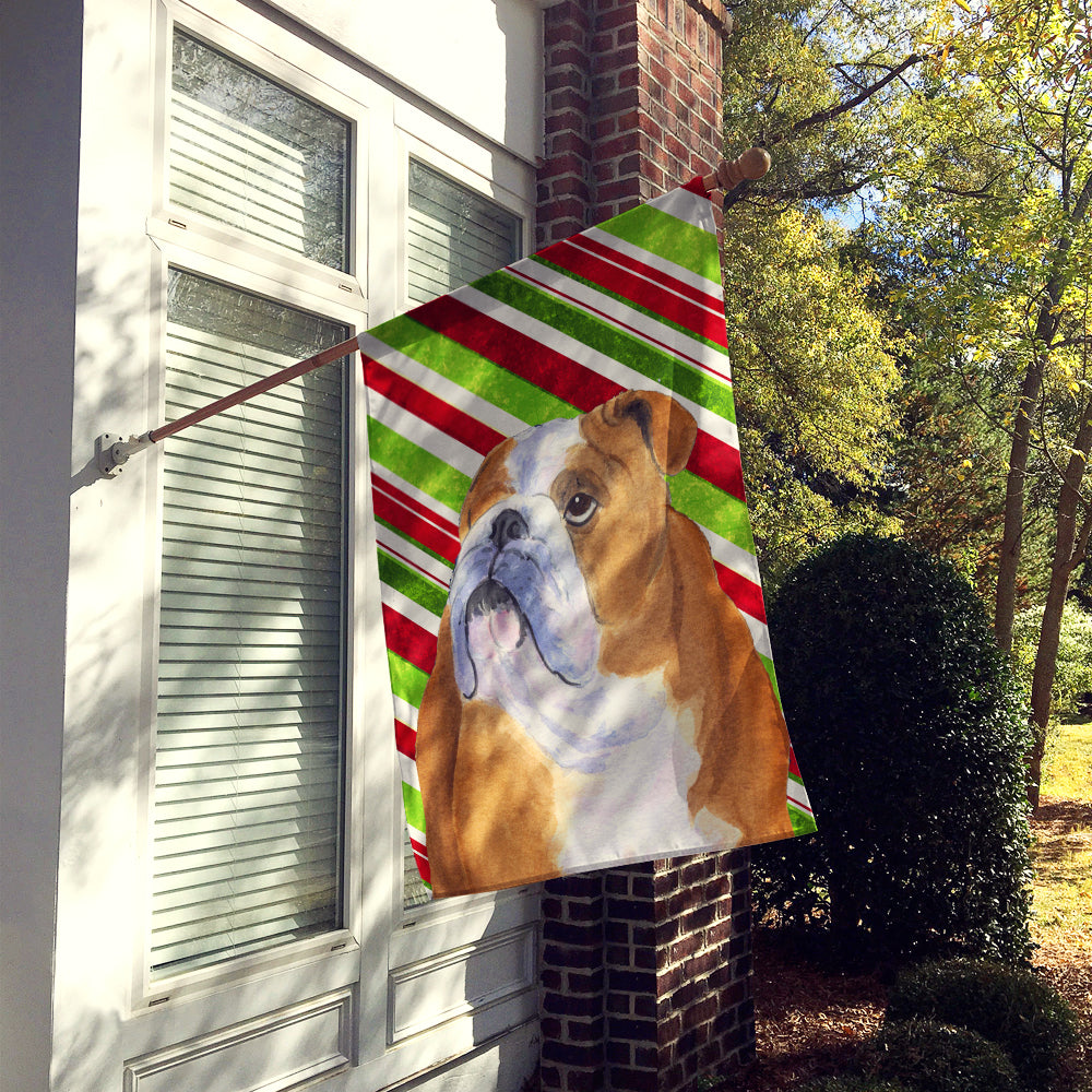 Bulldog English Candy Cane Holiday Christmas House Flag 28x40 Porch Sleeve Pole Decorative Outside Yard Banner Artwork Wall Hanging, Polyester