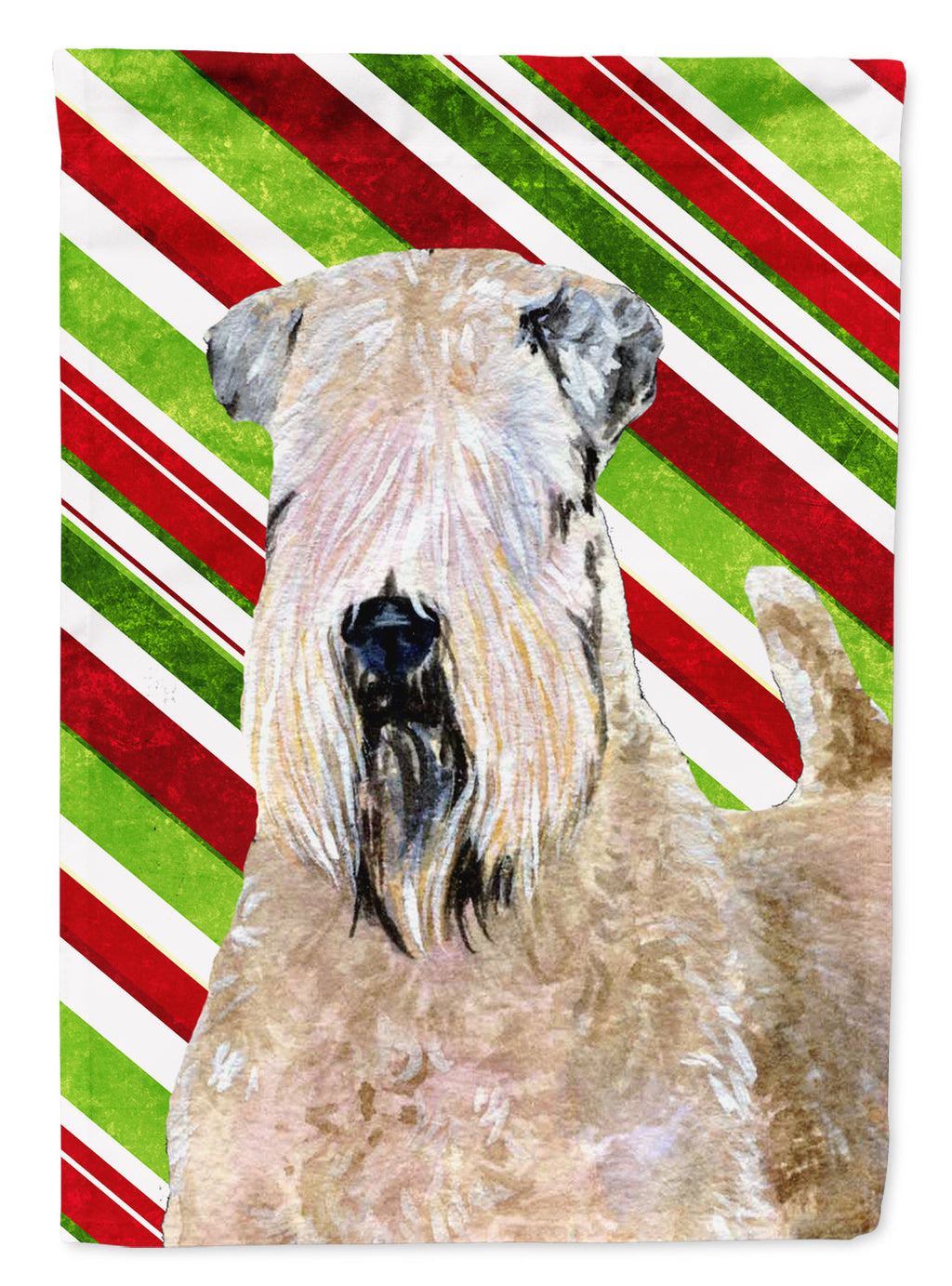 Wheaten Terrier Soft Coated Candy Cane Holiday Christmas House Flag 28x40 Porch Sleeve Pole Decorative Outside Yard Banner Artwork Wall Hanging, Polyester