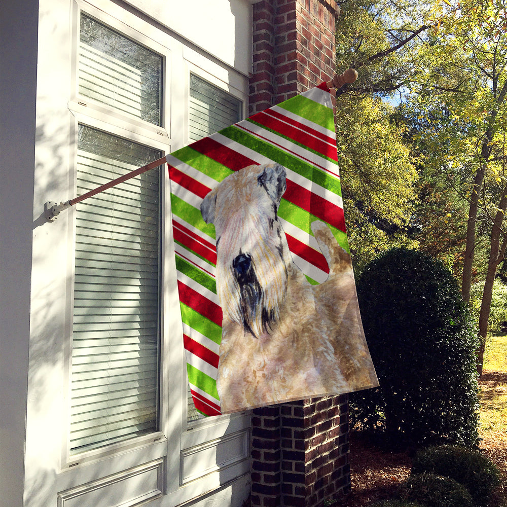 Wheaten Terrier Soft Coated Candy Cane Holiday Christmas House Flag 28x40 Porch Sleeve Pole Decorative Outside Yard Banner Artwork Wall Hanging, Polyester