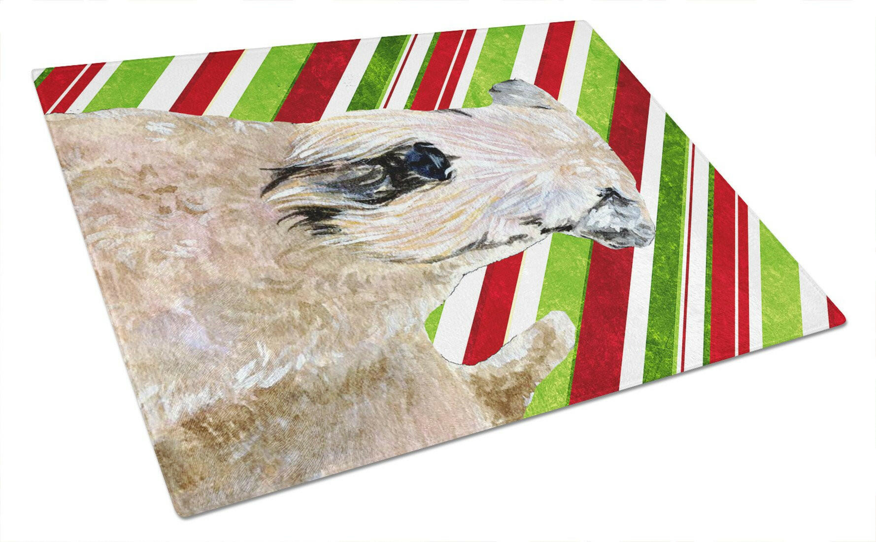 Wheaten Terrier Soft Coated Candy Cane Holiday Christmas Cutting Board Tempered Glass Kitchen Cutting Surface, Heat Resistant Chopping, Non-Slip Feet, Food Prep & Serving