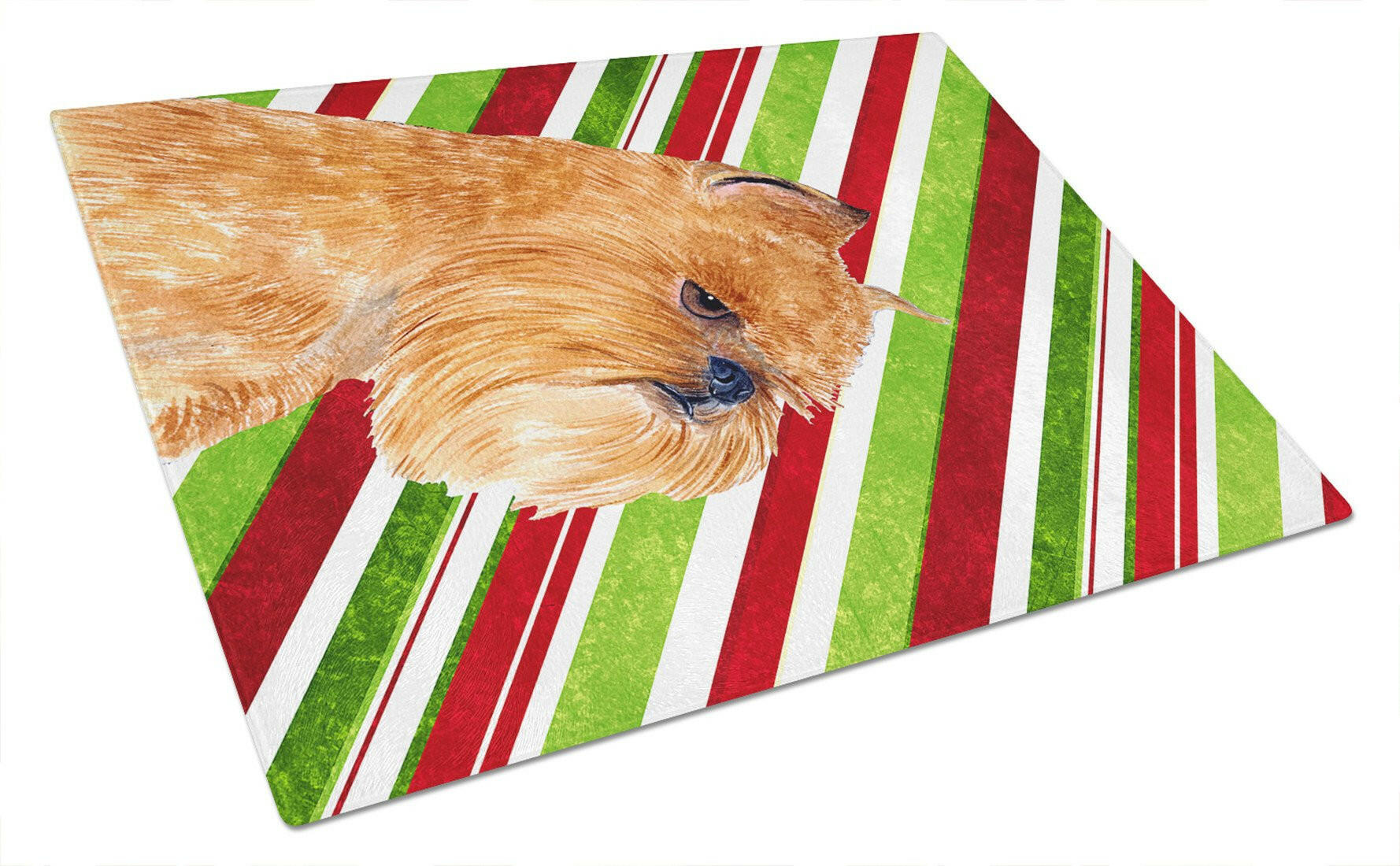 Brussels Griffon Candy Cane Holiday Christmas Cutting Board Tempered Glass Kitchen Cutting Surface, Heat Resistant Chopping, Non-Slip Feet, Food Prep & Serving