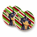 Doberman Candy Cane Holiday Christmas Set of 2 Cup Holder Car Coasters Absorbent Round Sandstone Coasters Gifts for Men or Women, 2.5, Multicolor