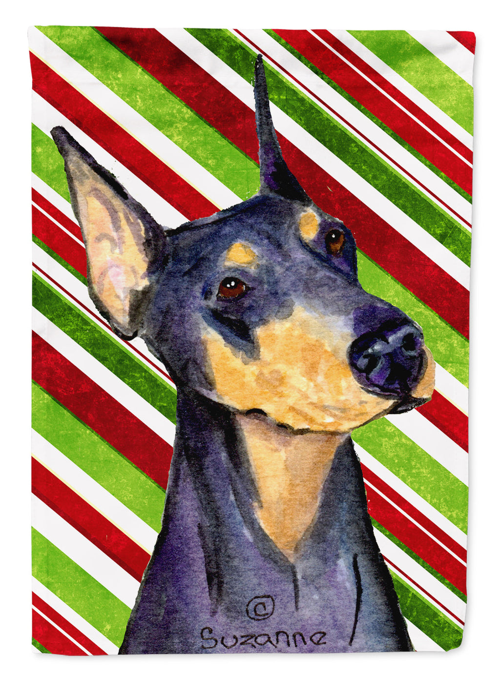 Doberman Candy Cane Holiday Christmas House Flag 28x40 Porch Sleeve Pole Decorative Outside Yard Banner Artwork Wall Hanging, Polyester