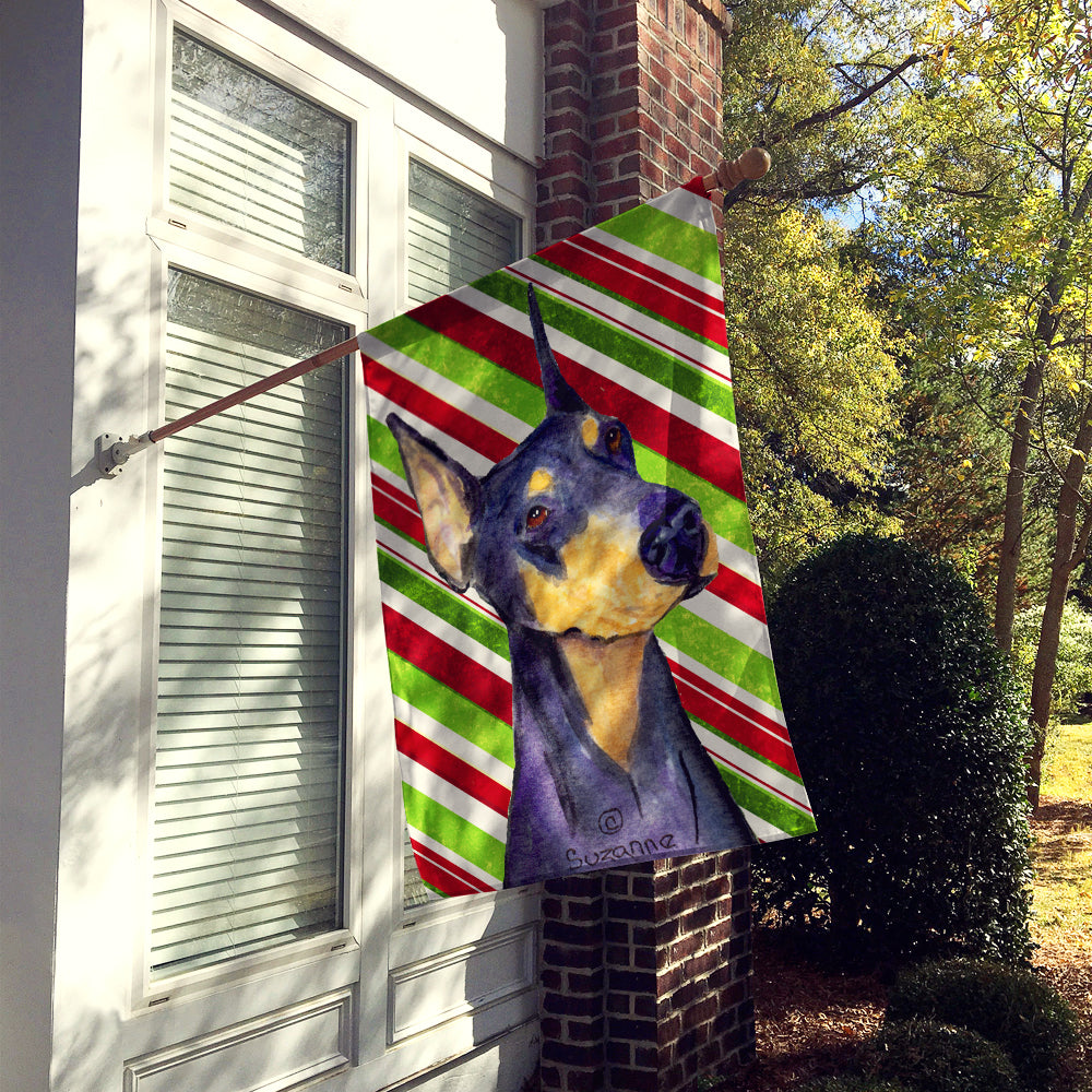Doberman Candy Cane Holiday Christmas House Flag 28x40 Porch Sleeve Pole Decorative Outside Yard Banner Artwork Wall Hanging, Polyester