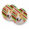 Bull Terrier Candy Cane Holiday Christmas Set of 2 Cup Holder Car Coasters Absorbent Round Sandstone Coasters Gifts for Men or Women, 2.5, Multicolor