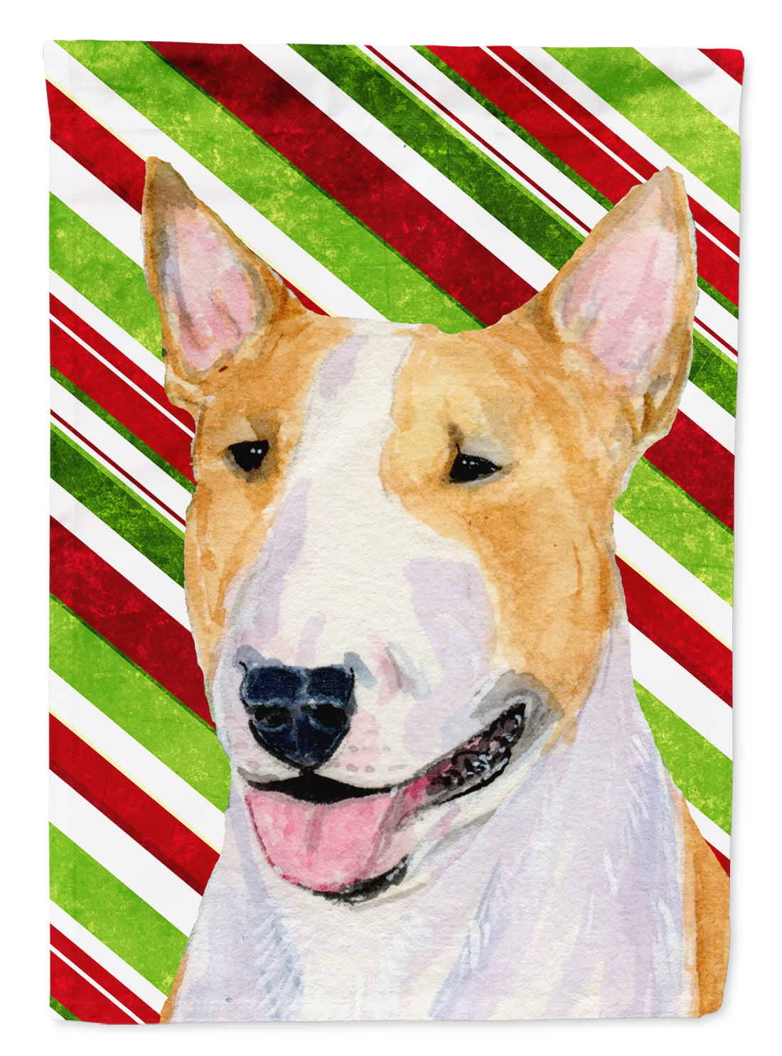 Bull Terrier Candy Cane Holiday Christmas House Flag 28x40 Porch Sleeve Pole Decorative Outside Yard Banner Artwork Wall Hanging, Polyester