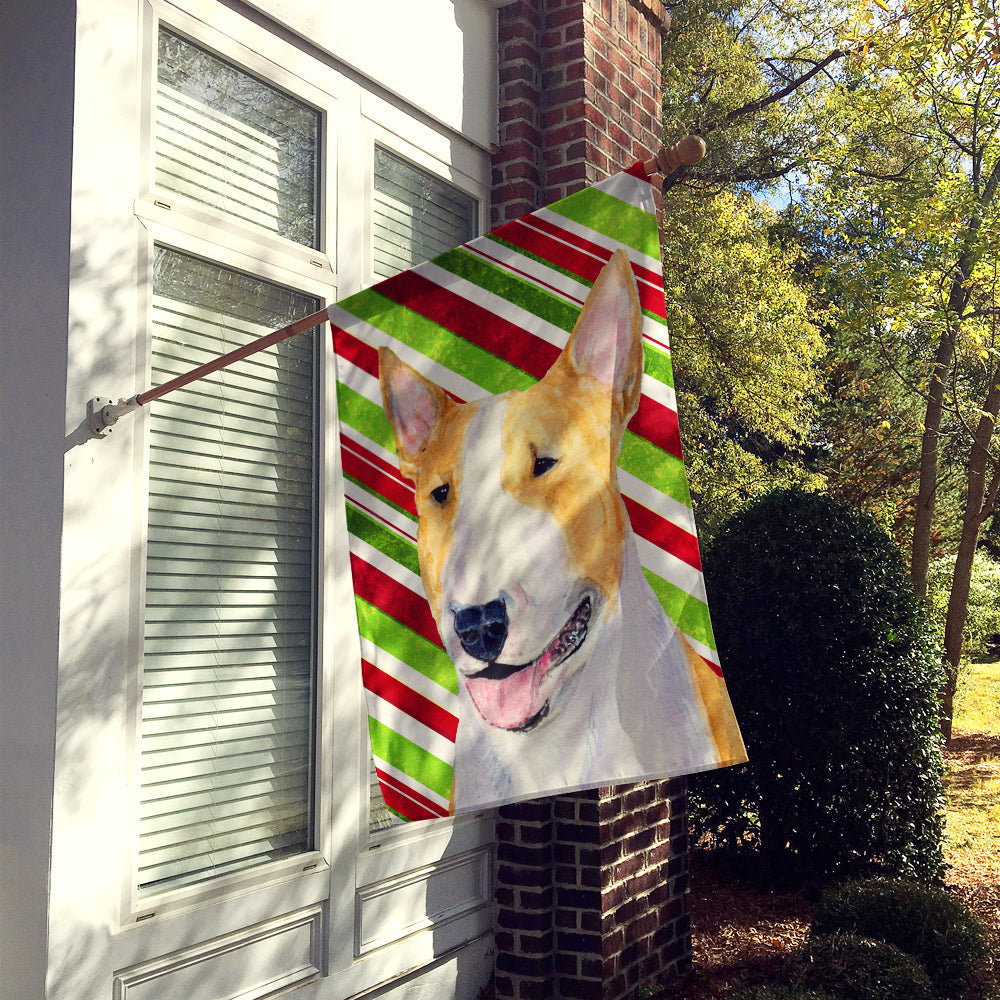 Bull Terrier Candy Cane Holiday Christmas House Flag 28x40 Porch Sleeve Pole Decorative Outside Yard Banner Artwork Wall Hanging, Polyester