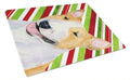 Bull Terrier Candy Cane Holiday Christmas Cutting Board Tempered Glass Kitchen Cutting Surface, Heat Resistant Chopping, Non-Slip Feet, Food Prep & Serving