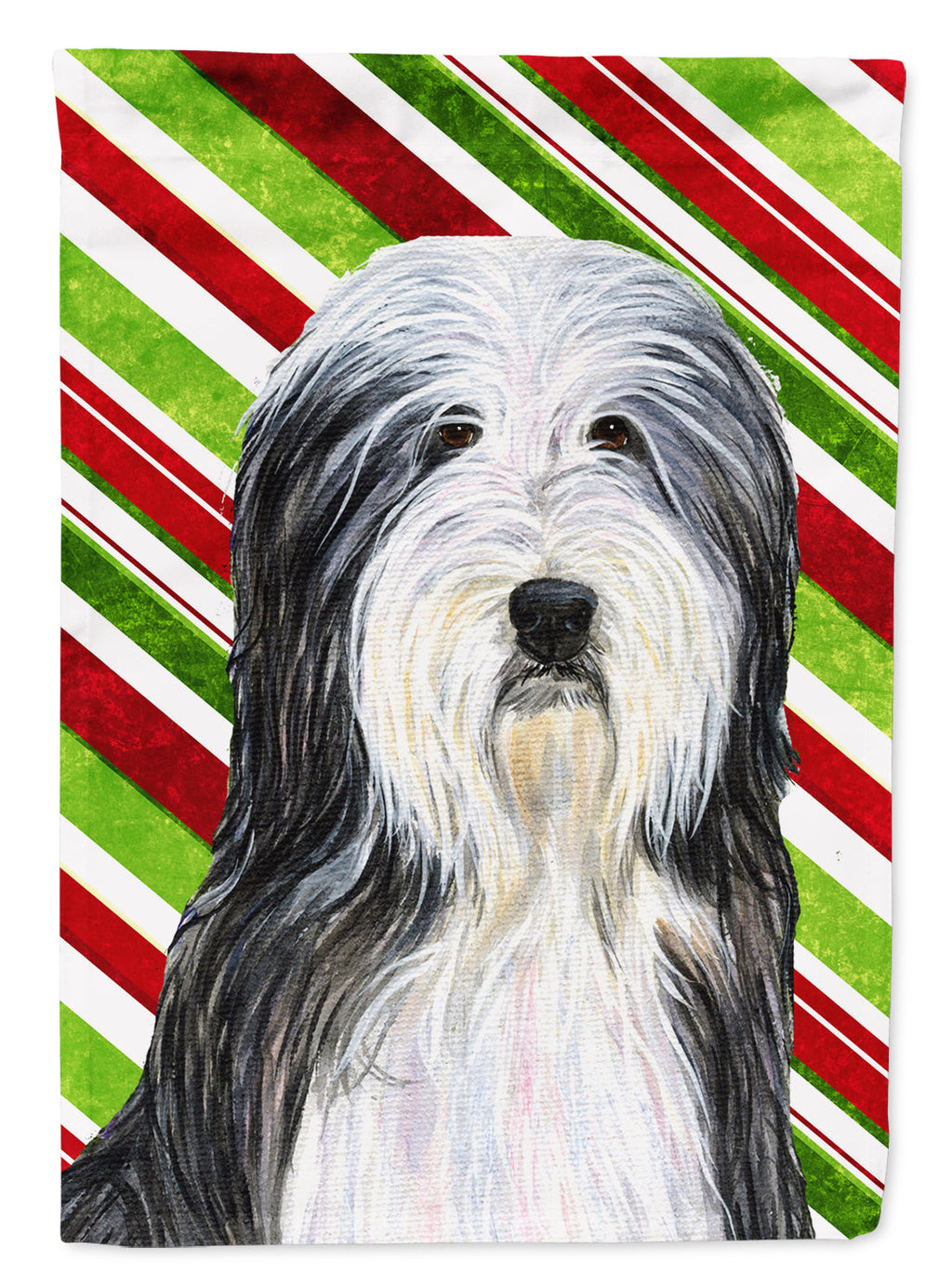 Bearded Collie Candy Cane Holiday Christmas House Flag 28x40 Porch Sleeve Pole Decorative Outside Yard Banner Artwork Wall Hanging, Polyester