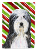 Bearded Collie Candy Cane Holiday Christmas House Flag 28x40 Porch Sleeve Pole Decorative Outside Yard Banner Artwork Wall Hanging, Polyester