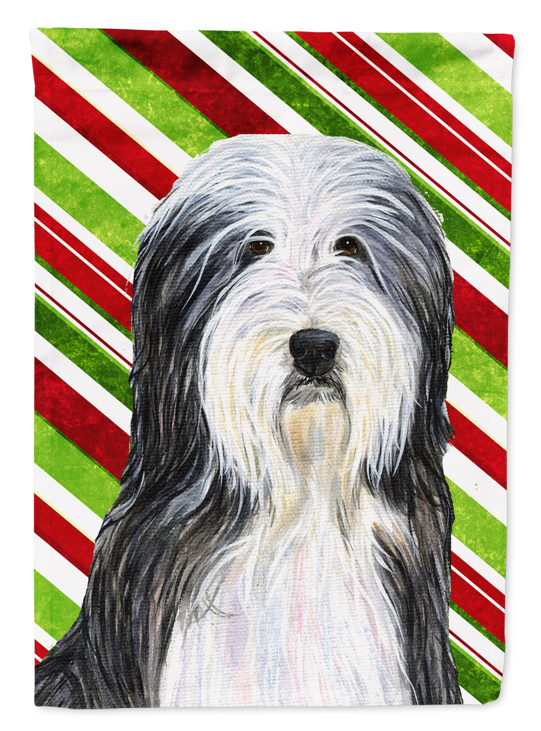 Bearded Collie Candy Cane Holiday Christmas House Flag 28x40 Porch Sleeve Pole Decorative Outside Yard Banner Artwork Wall Hanging, Polyester